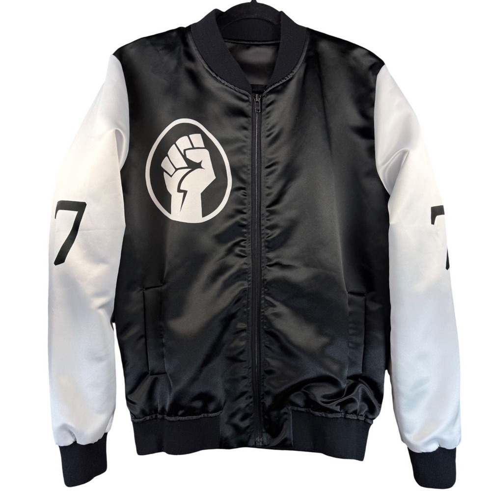 Colin Kaepernick Tribute Satin Bomber Jacket Black White Mens Large UK Made